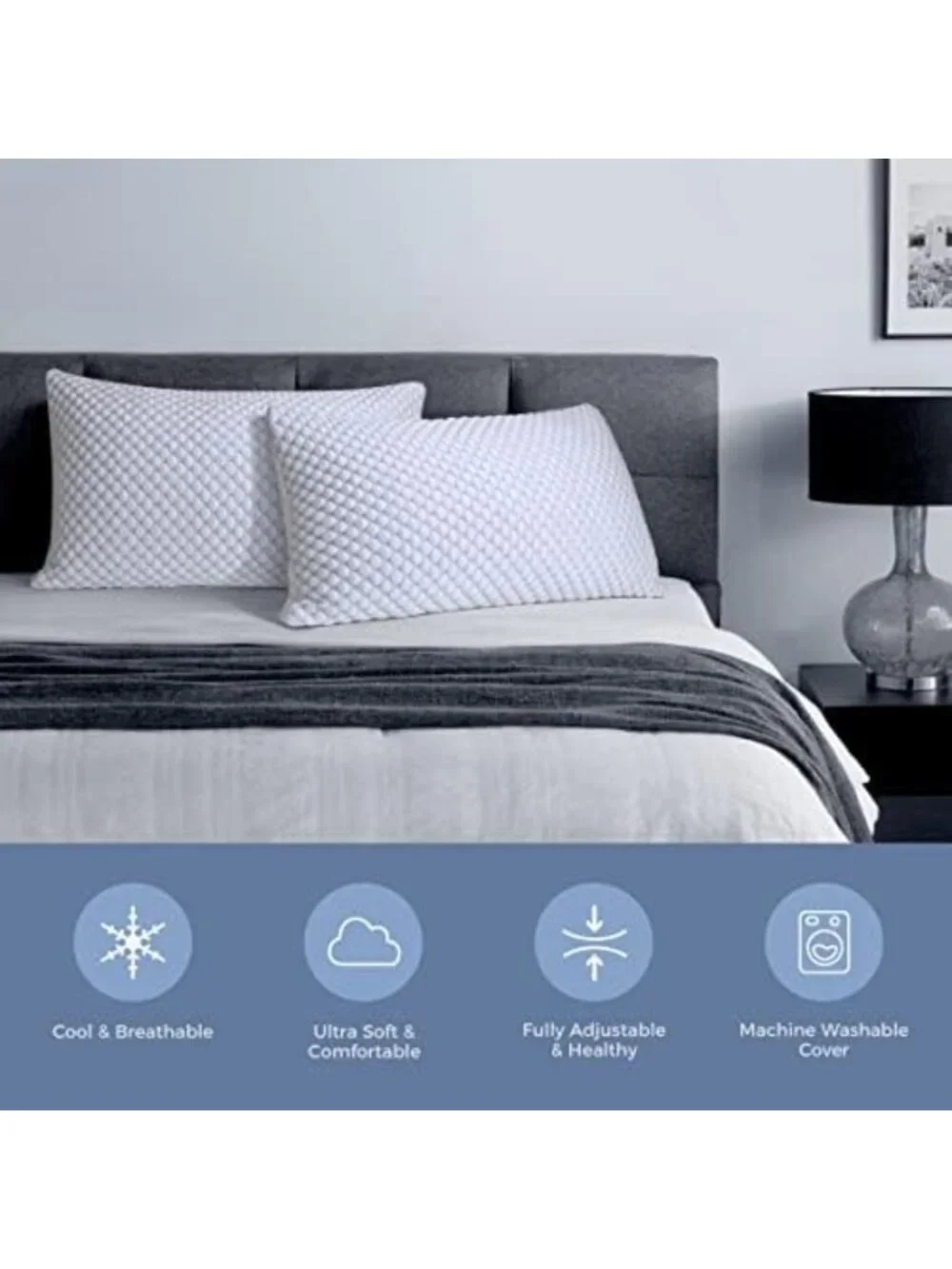 Cozy Queen Size Shredded Memory Foam Pillows - Set of 2 for Ultimate Comfort